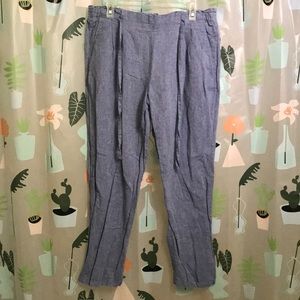 Nautica light blue elastic w/ Tie front waist linen 2 pocket pants